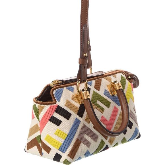 Fendi By The Way Mini Ff Canvas & Leather Shoulder Bag, White - Picture 3 of 5